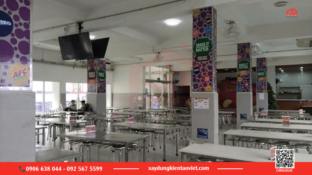 Không gian phòng canteen cải tạo hoàn thiện.